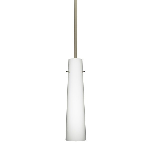 Besa Lighting Camino Stem Pendant, Opal Matte, Satin Nickel Finish, 1x50W Candelabra 1TT-567407-SN - main